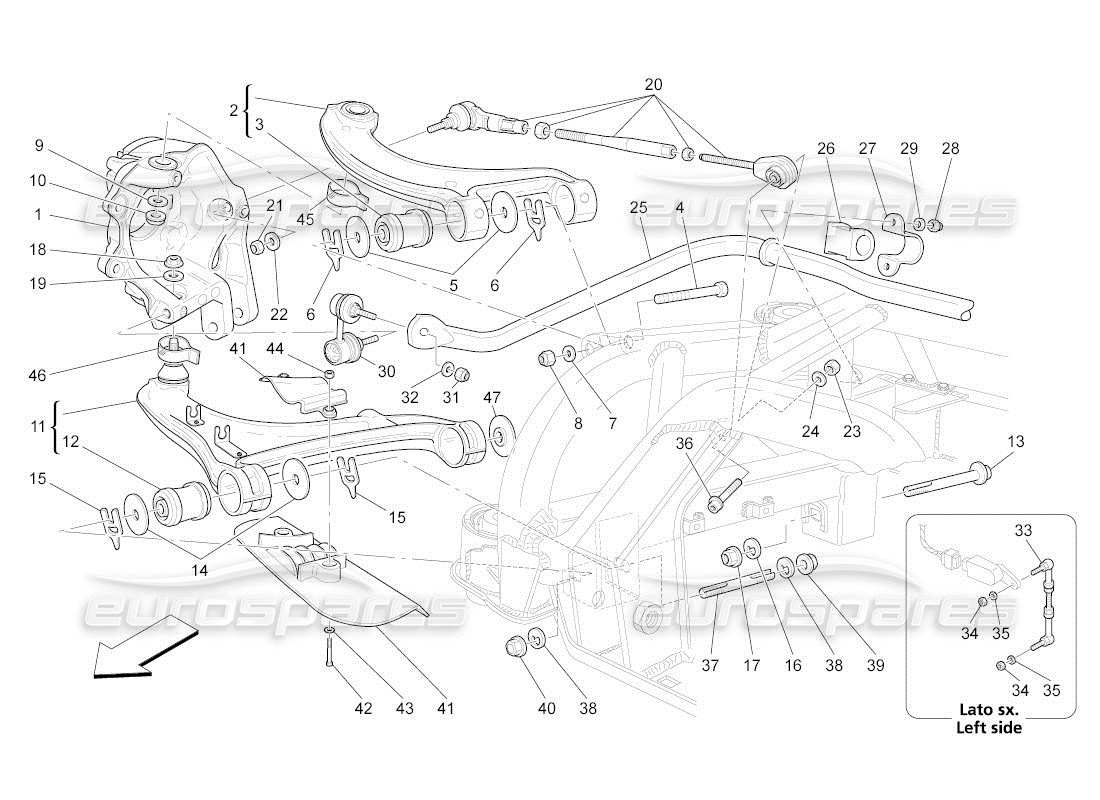 maserati qtp. (2010) 4.2 auto hinterradaufhängung teilediagramm