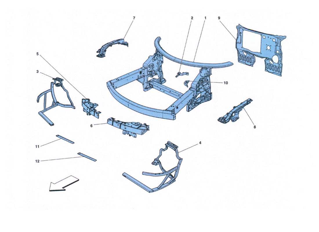 ferrari 458 challenge teilediagramm für vordere und hintere strukturelemente