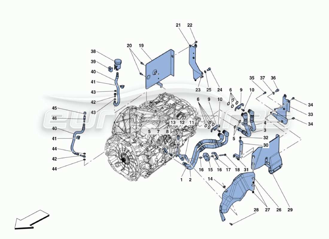 ferrari 488 challenge gearbox piping part diagram