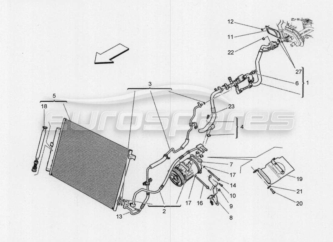 maserati qtp. v8 3.8 530bhp 2014 auto klimaanlage: teilediagramm für geräte im motorraum