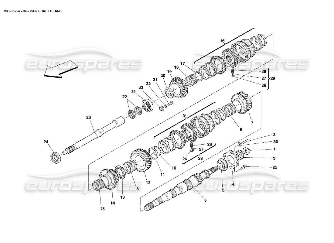 ferrari 360 spider teilediagramm für hauptwellenzahnräder