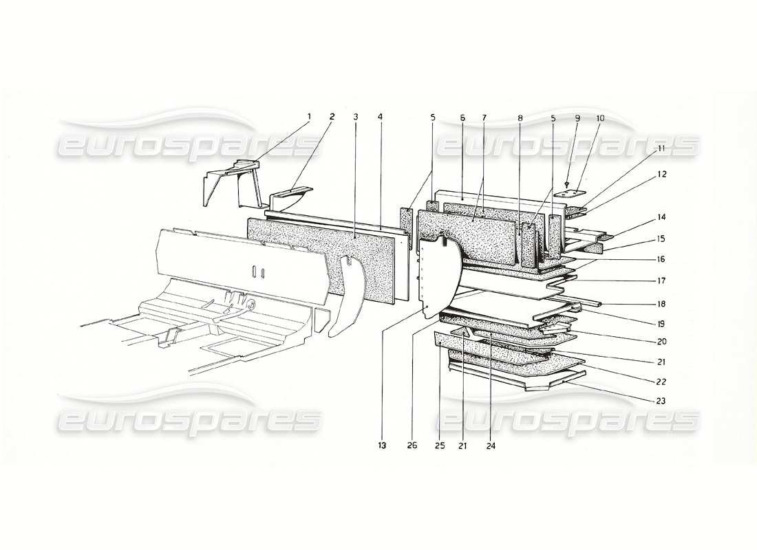 ferrari 308 gt4 dino (1976) karosserie - innere elemente (us-version) teilediagramm