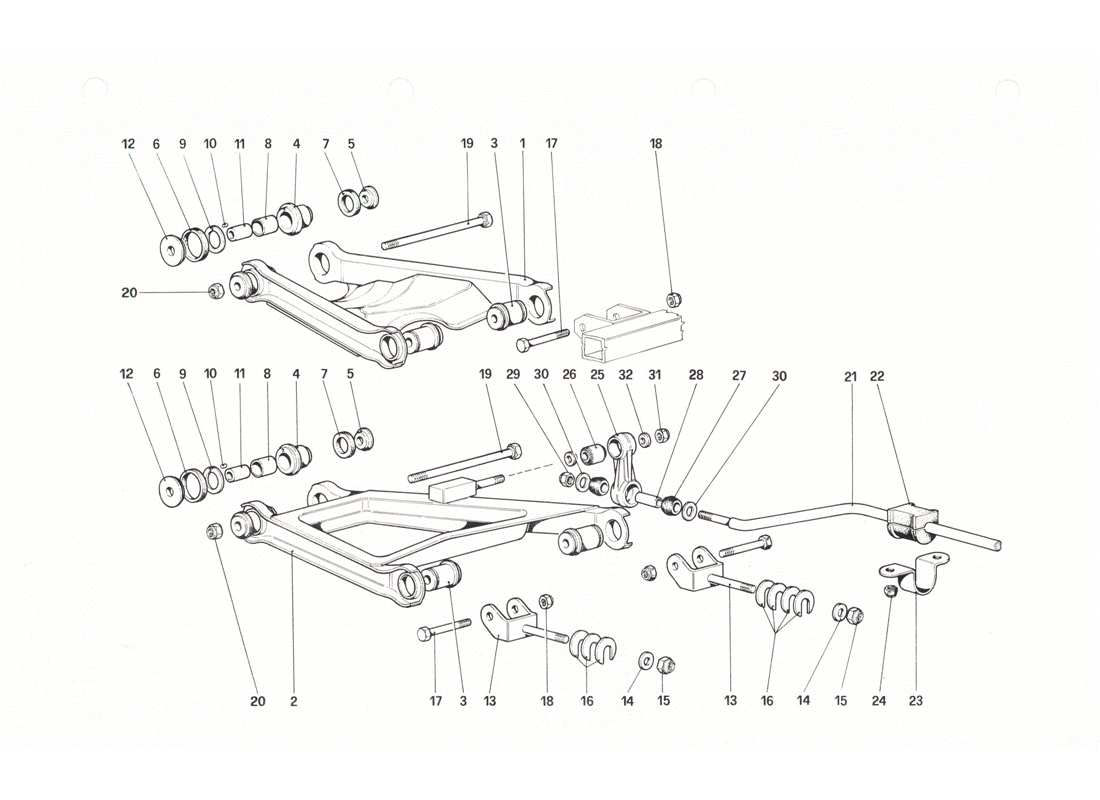 ferrari 208 gtb gts hinterradaufhängung – querlenker teilediagramm