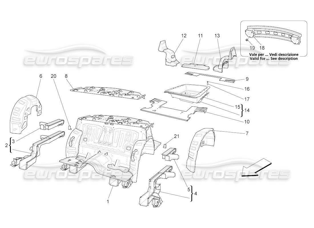 maserati qtp. (2011) 4.2 auto hintere strukturrahmen und bleche ersatzteildiagramm