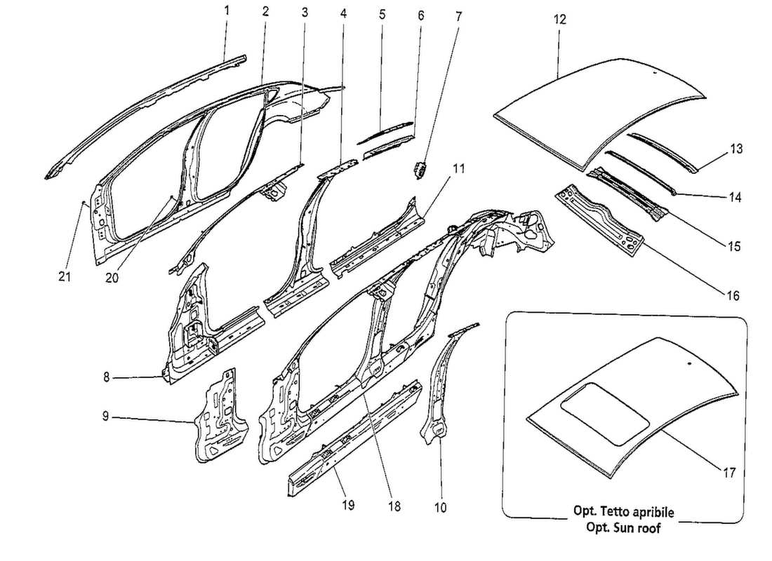 maserati qtp. v8 3.8 530bhp 2014 karosserie und zentrale aussenverkleidungen teilediagramm