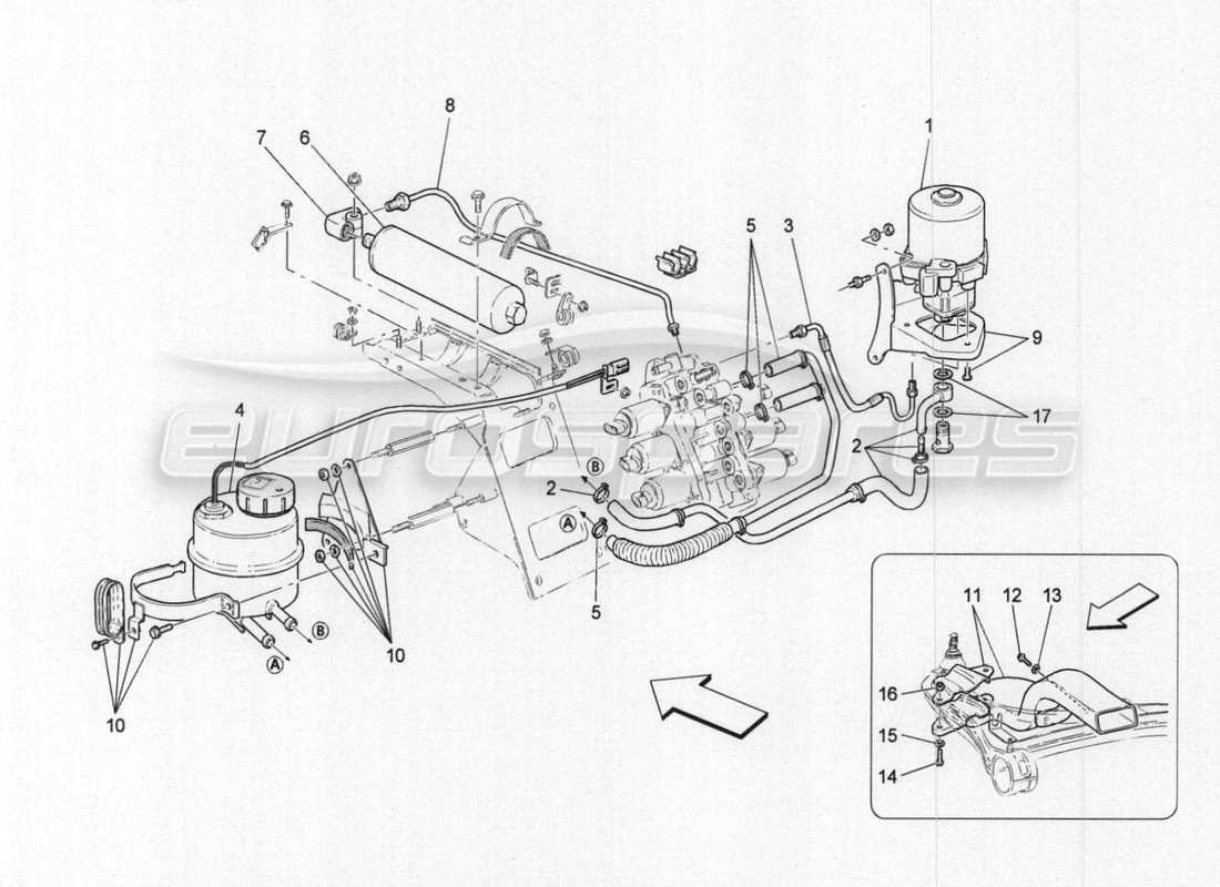 maserati granturismo special edition gearbox activation hydraulics : tank and pump part diagram