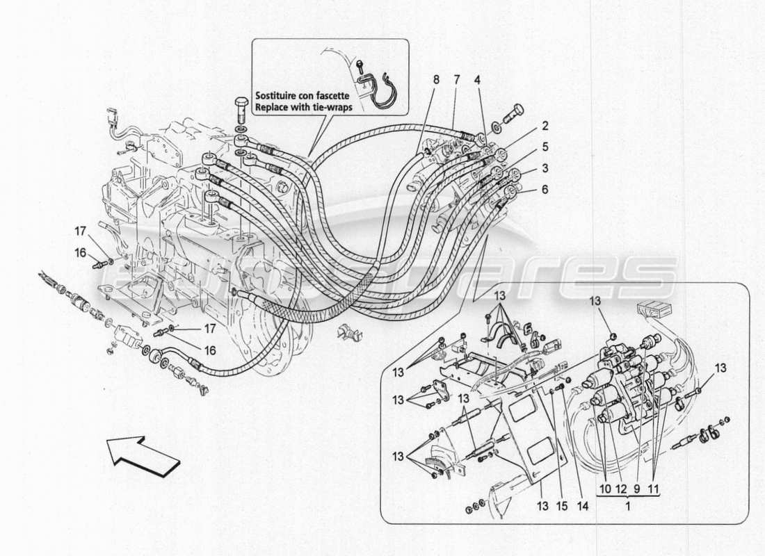 maserati granturismo special edition getriebeaktivierungshydraulik-aggregat-teilediagramm