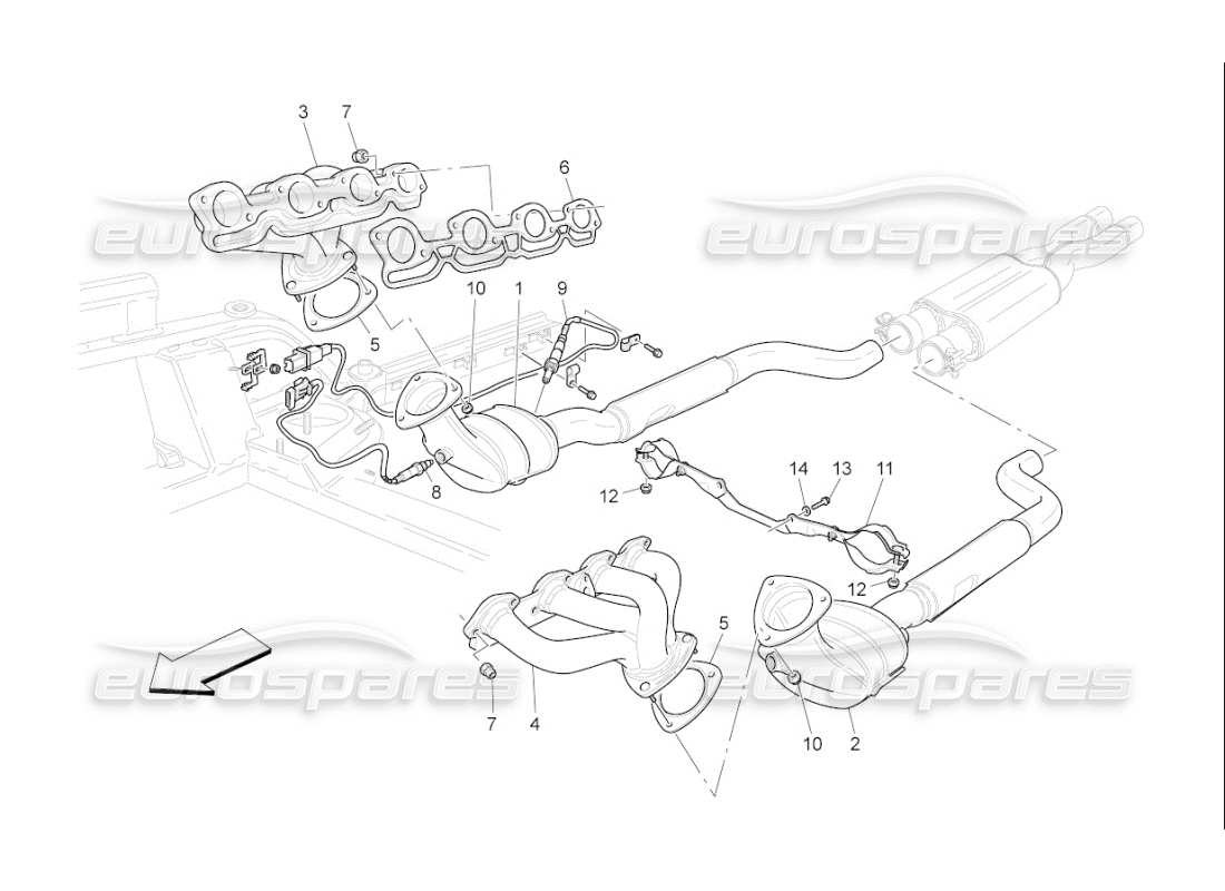 maserati qtp. (2009) 4.7 auto vorkatalysatoren und katalysatoren teilediagramm