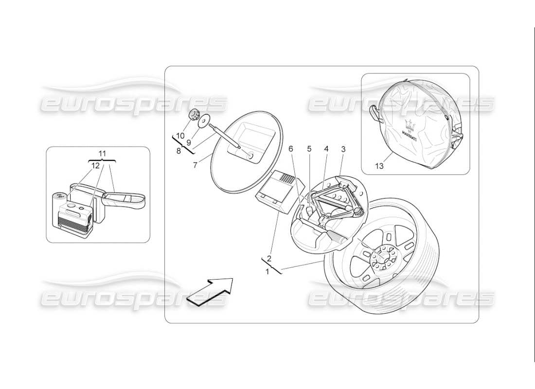 maserati qtp. (2009) 4.7 auto mitgeliefertes zubehör teilediagramm