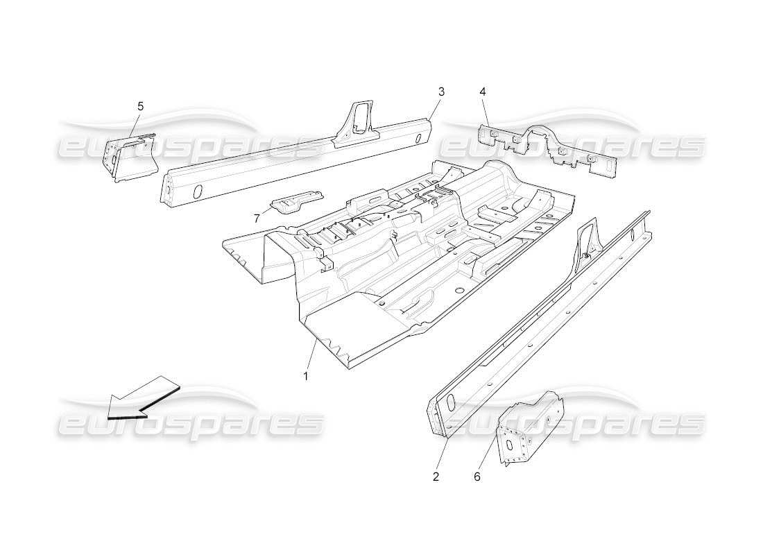 maserati qtp. (2011) 4.2 auto zentrale strukturrahmen und bleche teilediagramm