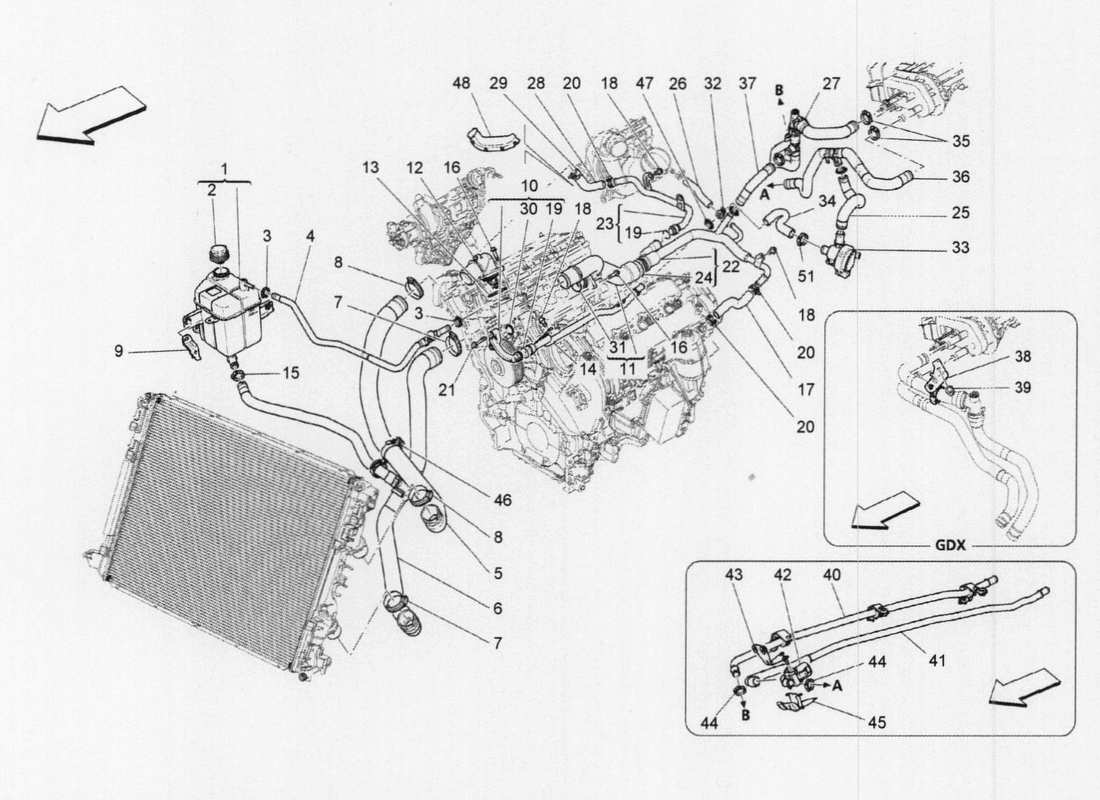 maserati qtp. v6 3.0 tds 275bhp 2017 kühlsystem: nourice und linien teilediagramm