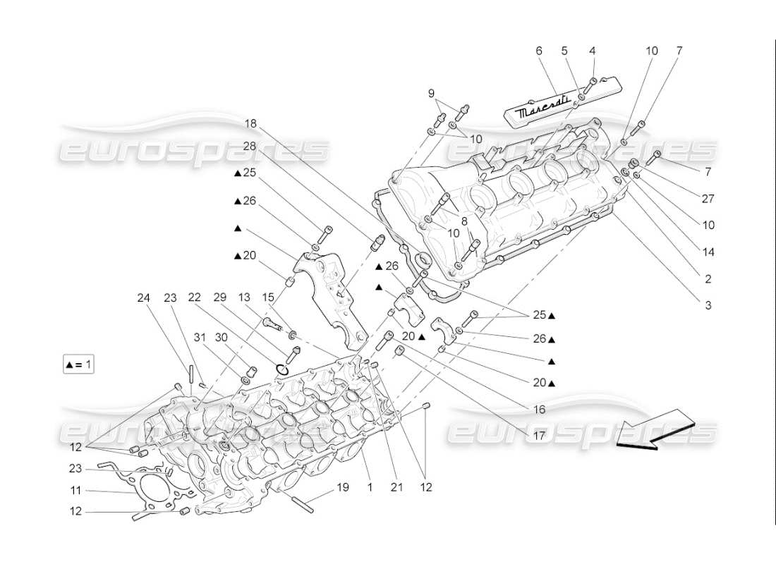 maserati qtp. (2007) 4.2 f1 linker zylinderkopf teilediagramm