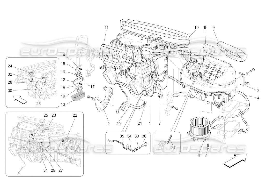 maserati qtp. (2011) 4.7 auto a c einheit: teilediagramm für armaturenbrettgeräte