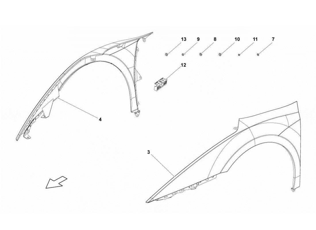 lamborghini gallardo lp560-4s update teilediagramm des vorderen kotflügels