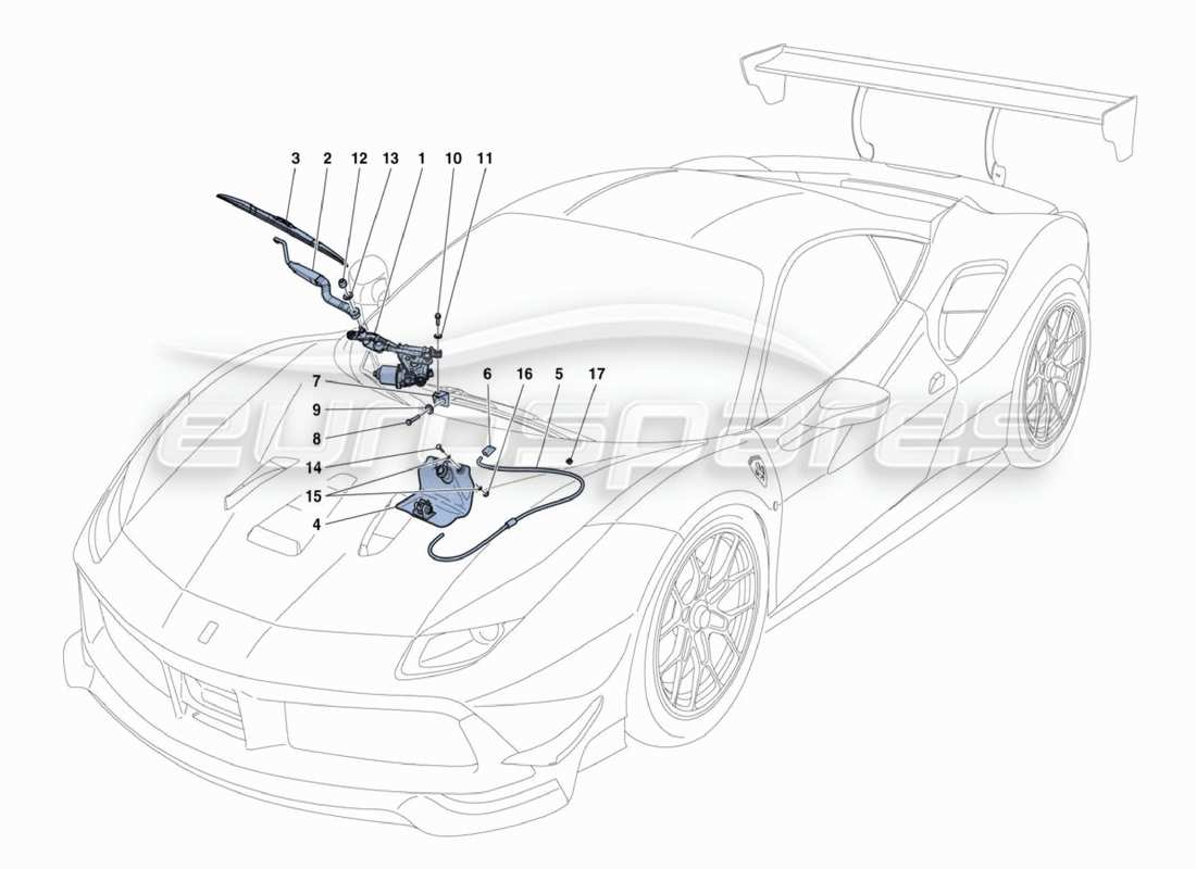 ferrari 488 challenge wiper system part diagram