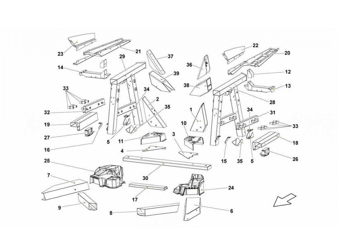 lamborghini gallardo lp560-4s update teilediagramm für hintere rahmenelemente