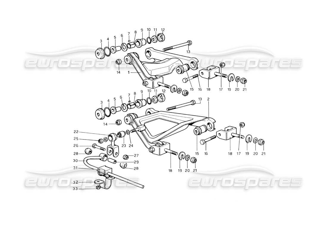 ferrari 246 dino (1975) hinterradaufhängung - dreieckslenker-teilediagramm