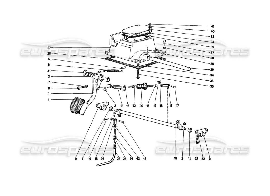 ferrari 308 gtb (1980) pedalboard - kupplungssteuerung (varianten für rhd-versionen) teilediagramm