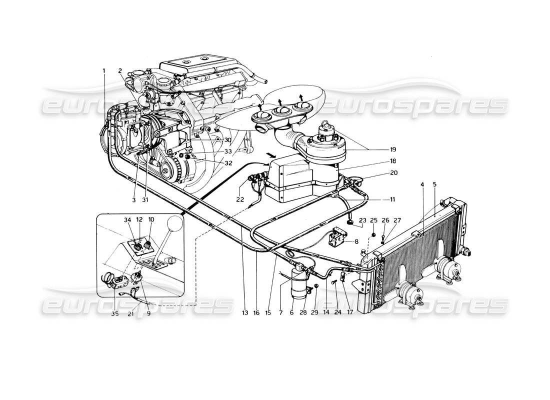 ferrari 246 dino (1975) teilediagramm der klimaanlage