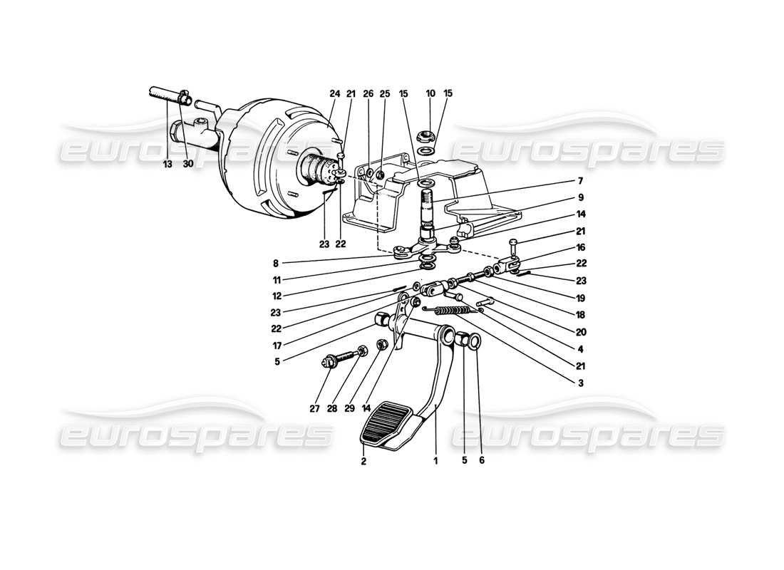 ferrari 308 gtb (1980) teilediagramm des hydraulischen bremssystems (varianten für rhd-versionen)