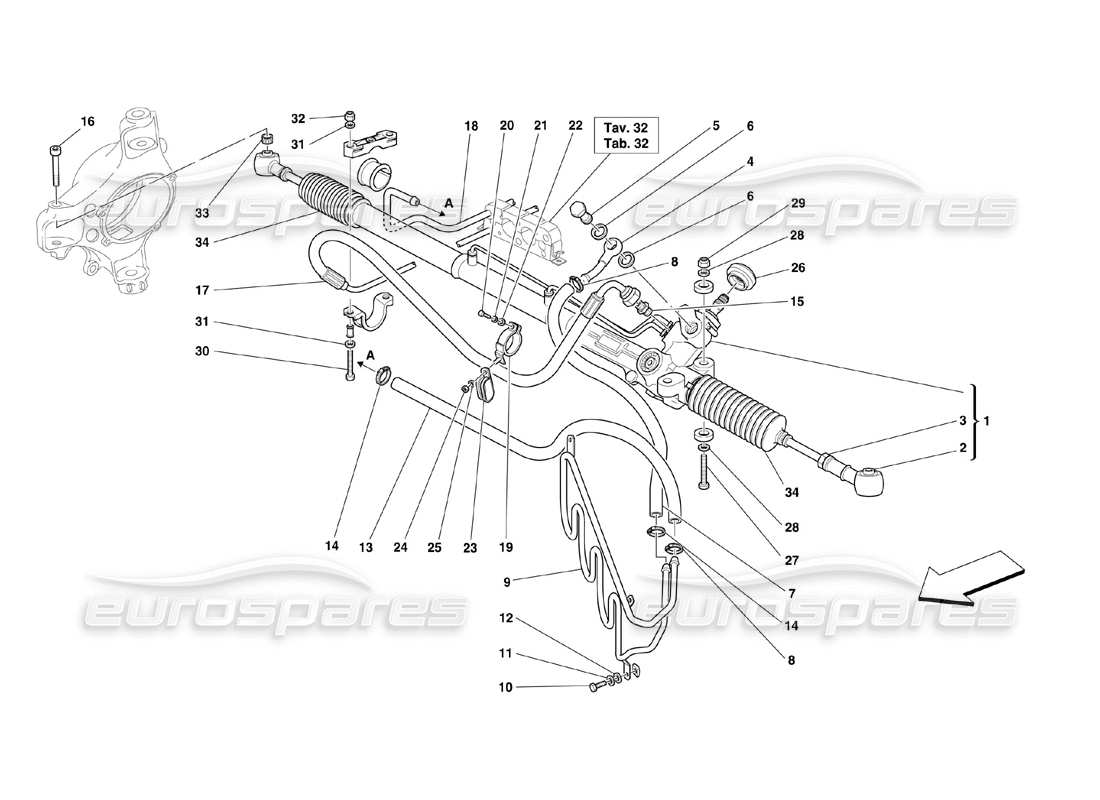ferrari 360 challenge (2000) teilediagramm für hydraulisches lenkgetriebe und serpentine