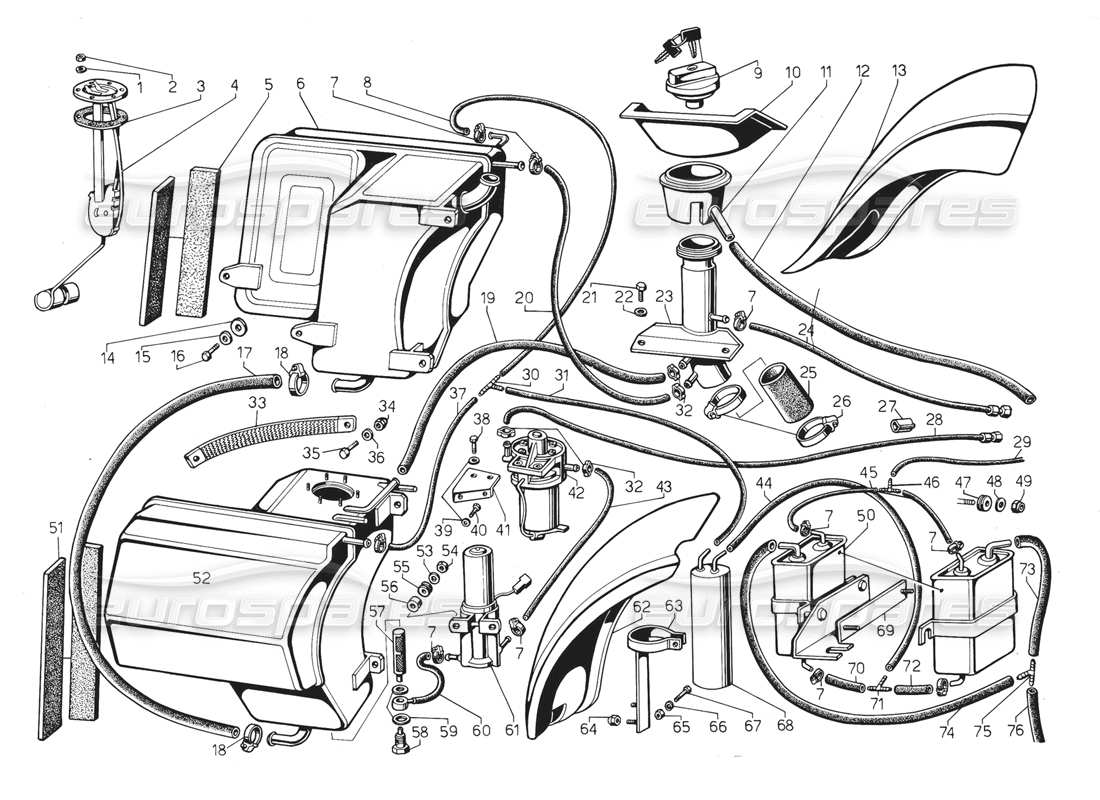 lamborghini jalpa 3.5 (1984) kraftstoffsystem (gültig für usa – mai 1985) teilediagramm