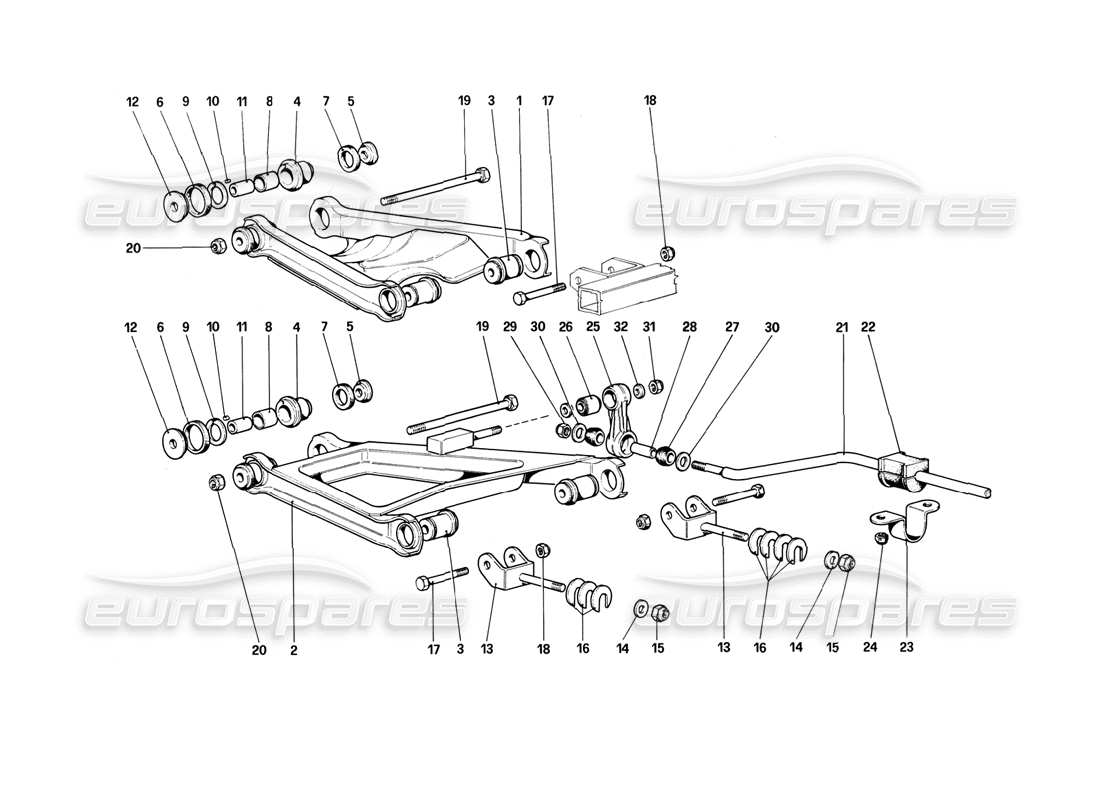 ferrari 308 (1981) gtbi/gtsi hinterradaufhängung - dreieckslenker-teilediagramm