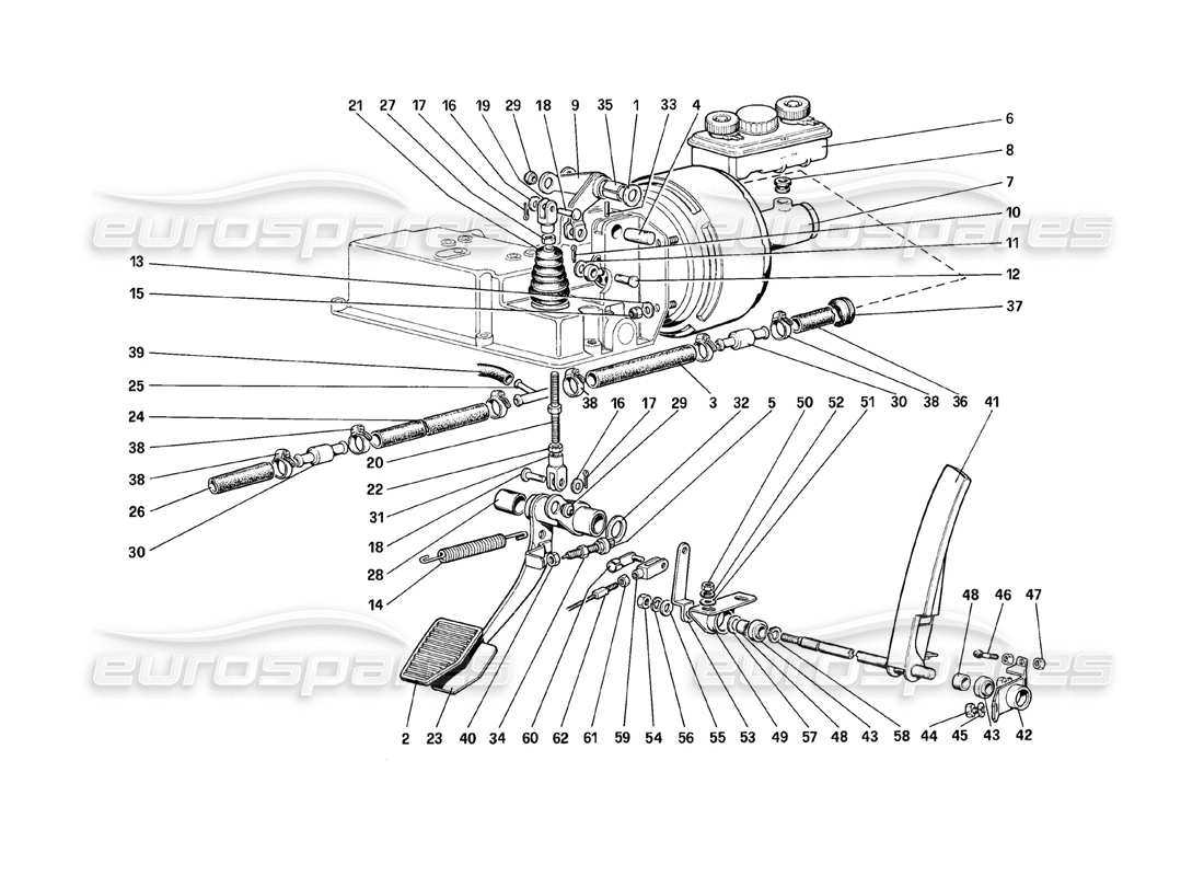 ferrari mondial 8 (1981) teilediagramm für drosselklappensteuerung und hydraulisches bremssystem (varianten für rhd-versionen)
