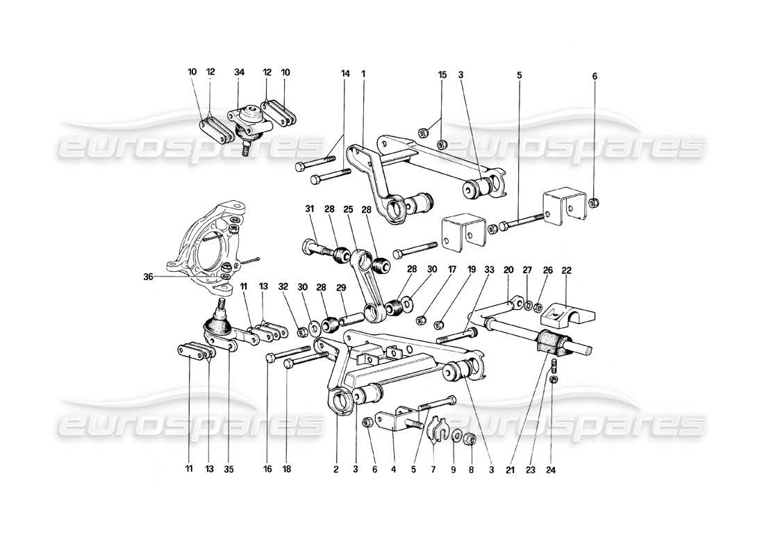 ferrari mondial 8 (1981) vorderradaufhängung - querlenker-teilediagramm
