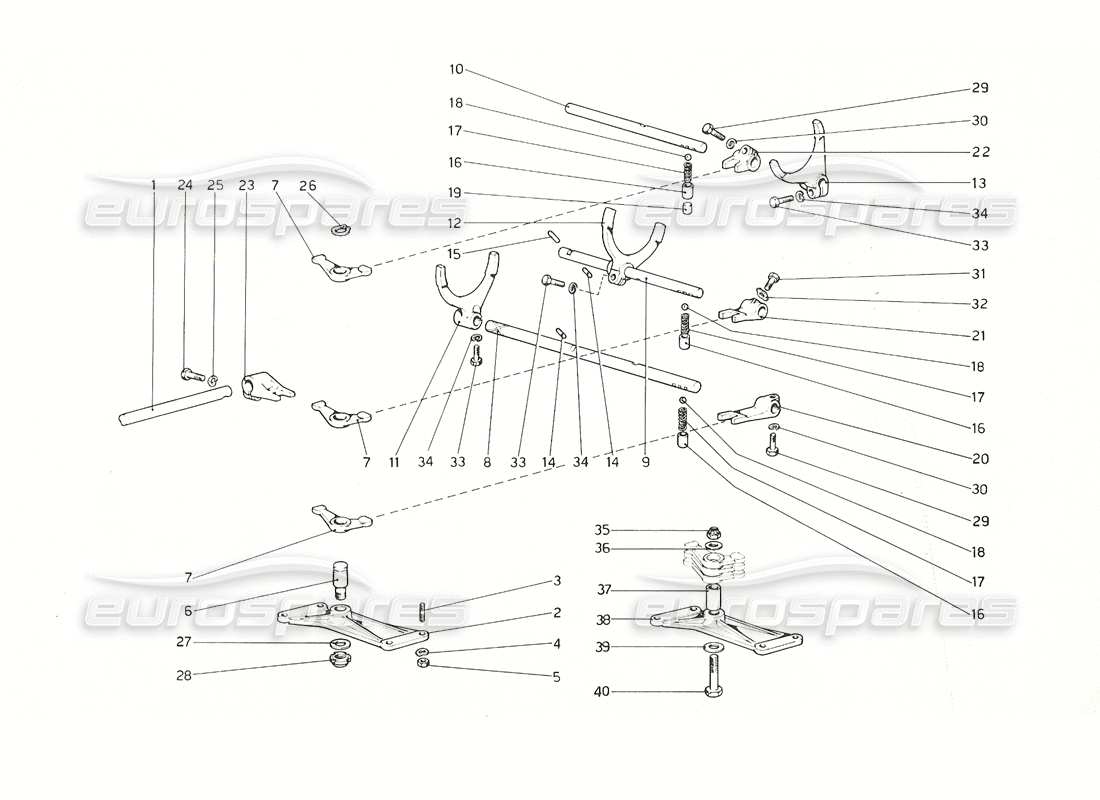 ferrari 308 gt4 dino (1976) teilediagramm für die internen getriebesteuerungen