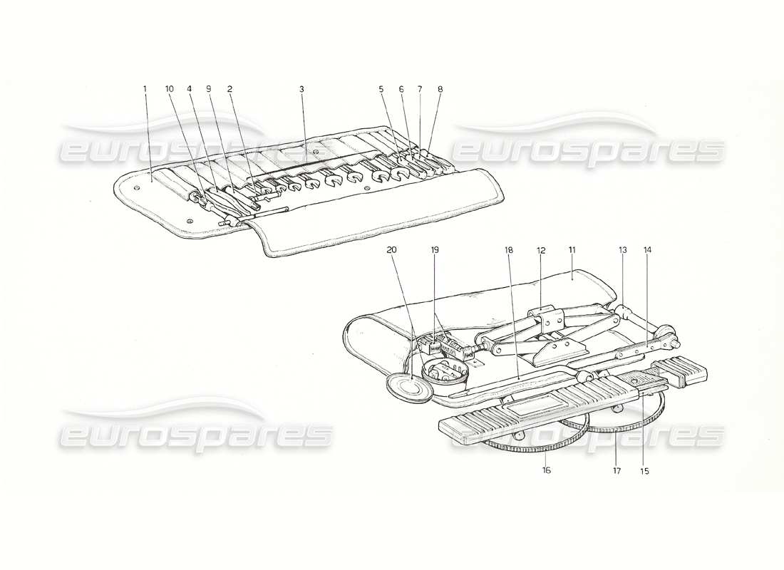 ferrari 308 gt4 dino (1976) teilediagramm des werkzeugsatzes