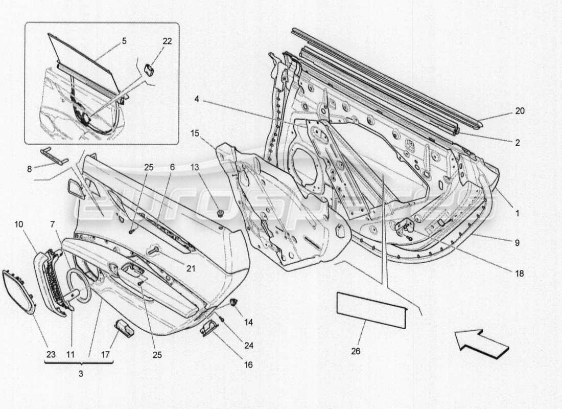 maserati qtp. v8 3.8 530bhp auto 2015 hintere türen: verkleidungen ersatzteildiagramm