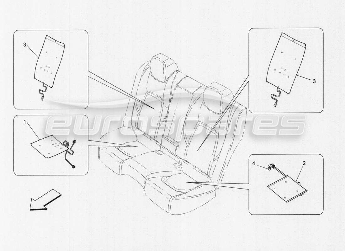 maserati qtp. v8 3.8 530bhp auto 2015 rücksitze: verkleidung teilediagramm