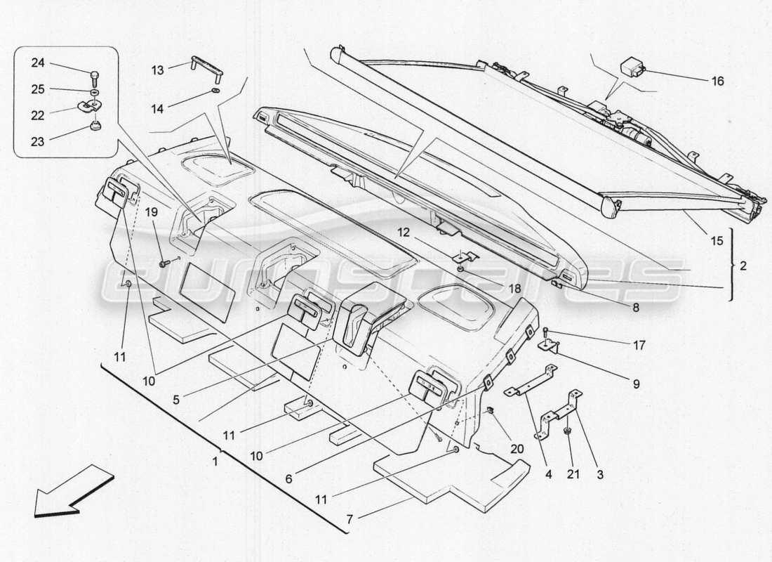 maserati qtp. v8 3.8 530bhp 2014 auto hintere hauablage ersatzteildiagramm