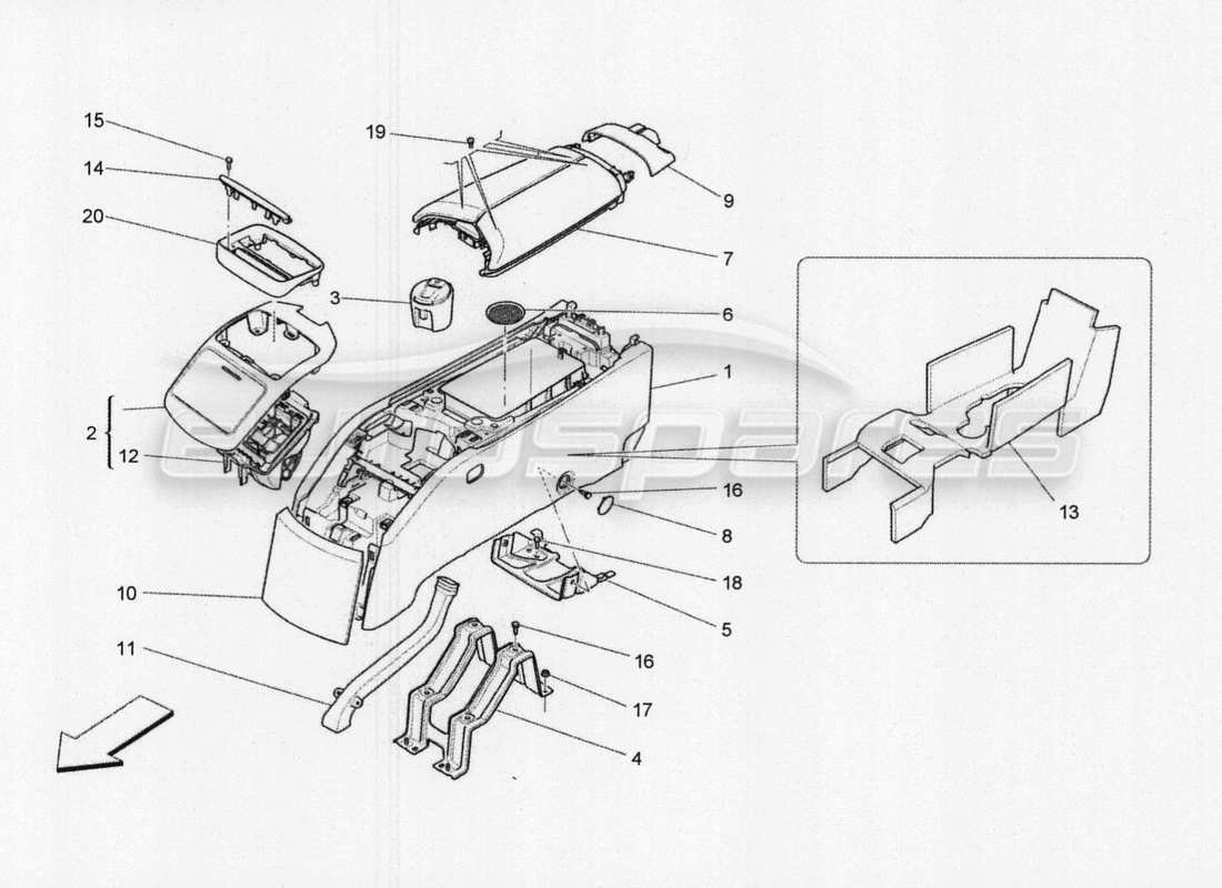 maserati qtp. v8 3.8 530bhp 2014 auto zubehörkonsole und rückkonsole teilediagramm