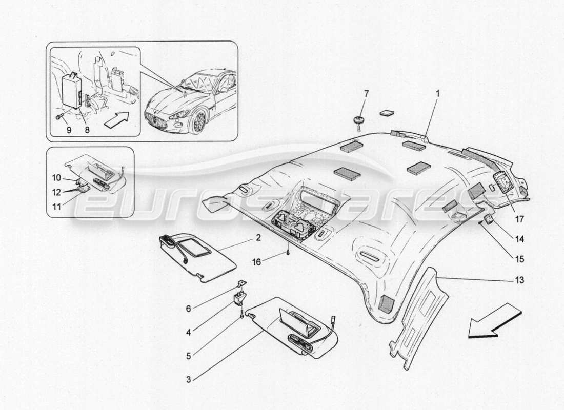 maserati granturismo special edition dach- und sonnenblenden ersatzteildiagramm