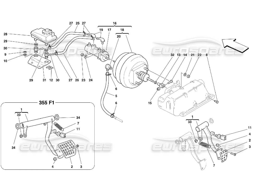 ferrari 355 (5.2 motronic) teilediagramm des hydraulischen bremssystems