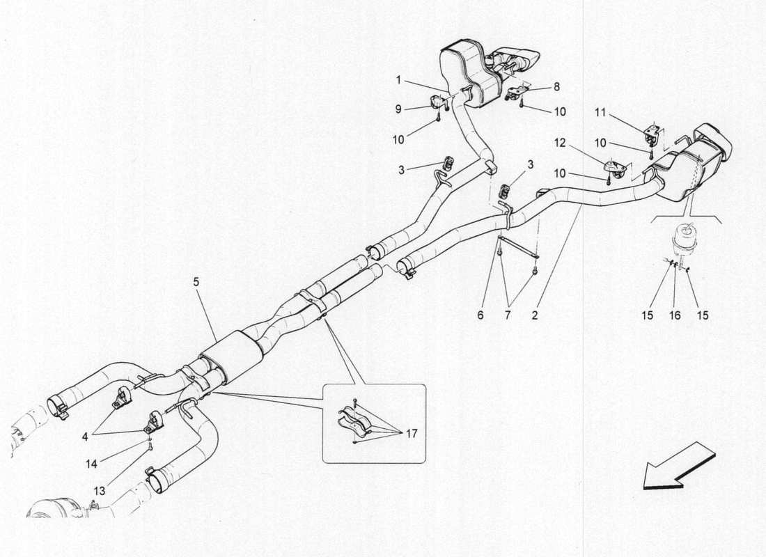 maserati qtp. v6 3.0 bt 410bhp 2015 schalldämpfer teilediagramm