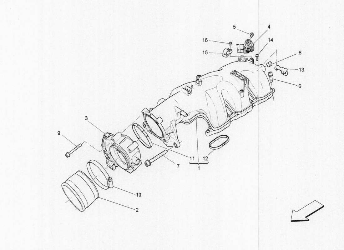 maserati qtp. v6 3.0 bt 410bhp 2015 ansaugkrümmer und drosselklappengehäuse teilediagramm