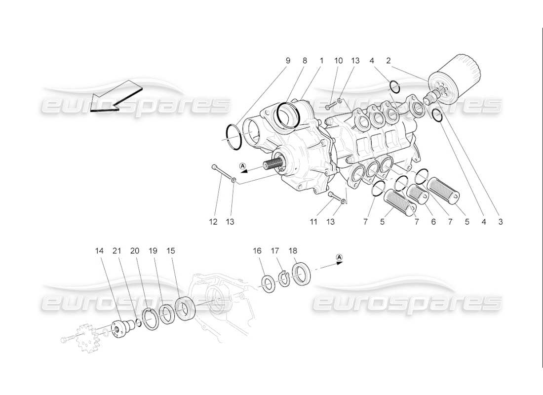 maserati qtp. (2007) 4.2 f1 schmiersystem: pumpe und filter teilediagramm