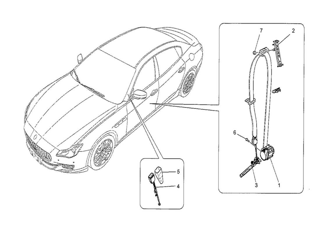 maserati qtp. v8 3.8 530bhp 2014 vordere sicherheitsgurte teilediagramm