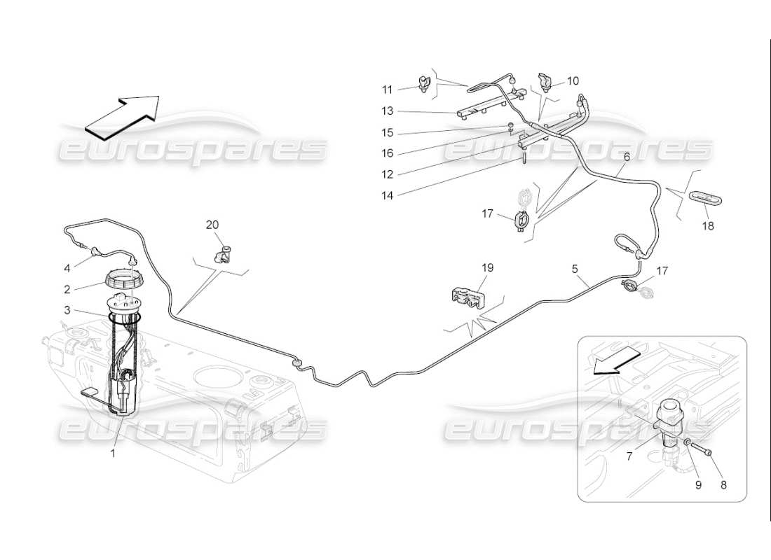 maserati qtp. (2008) 4.2 auto kraftstoffpumpen und verbindungsleitungen teilediagramm