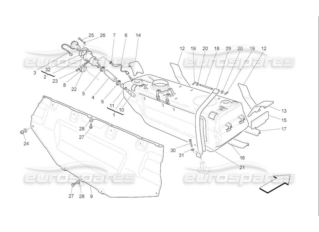 maserati qtp. (2007) 4.2 f1 kraftstofftank teilediagramm