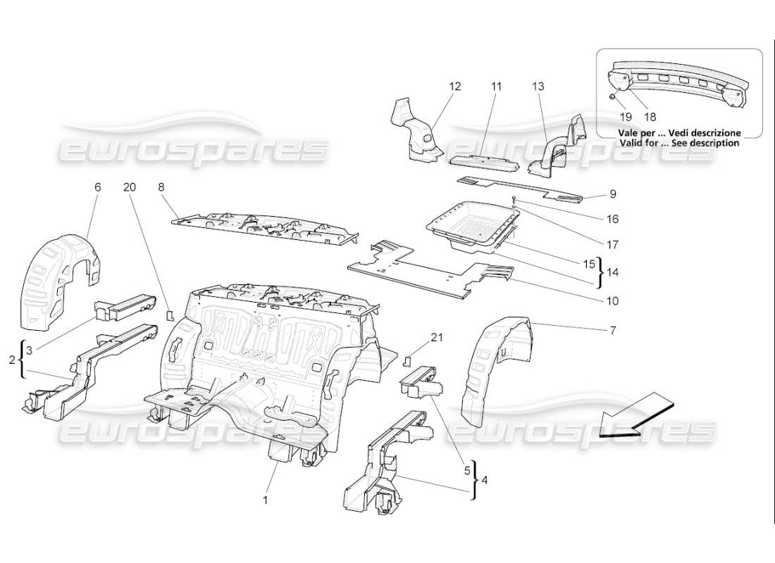 maserati qtp. (2007) 4.2 f1 hintere strukturrahmen und bleche ersatzteildiagramm