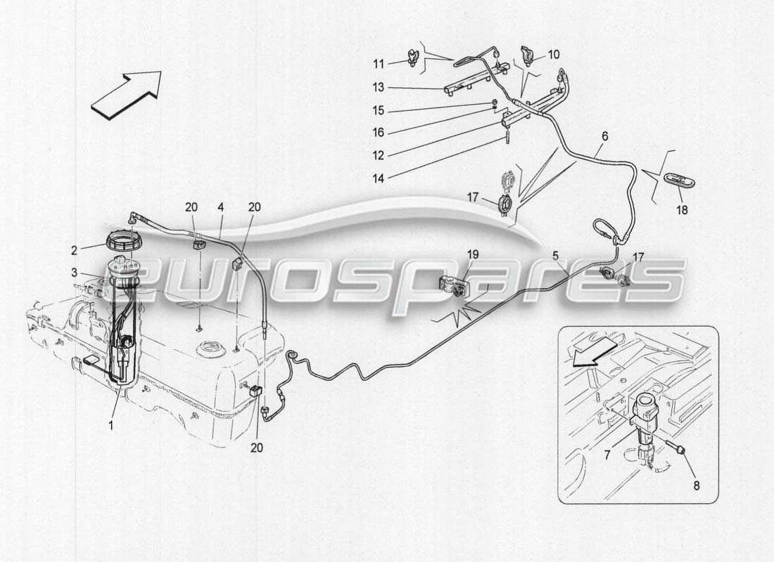 maserati grancabrio mc centenario teilediagramm für kraftstoffpumpen und verbindungsrohre