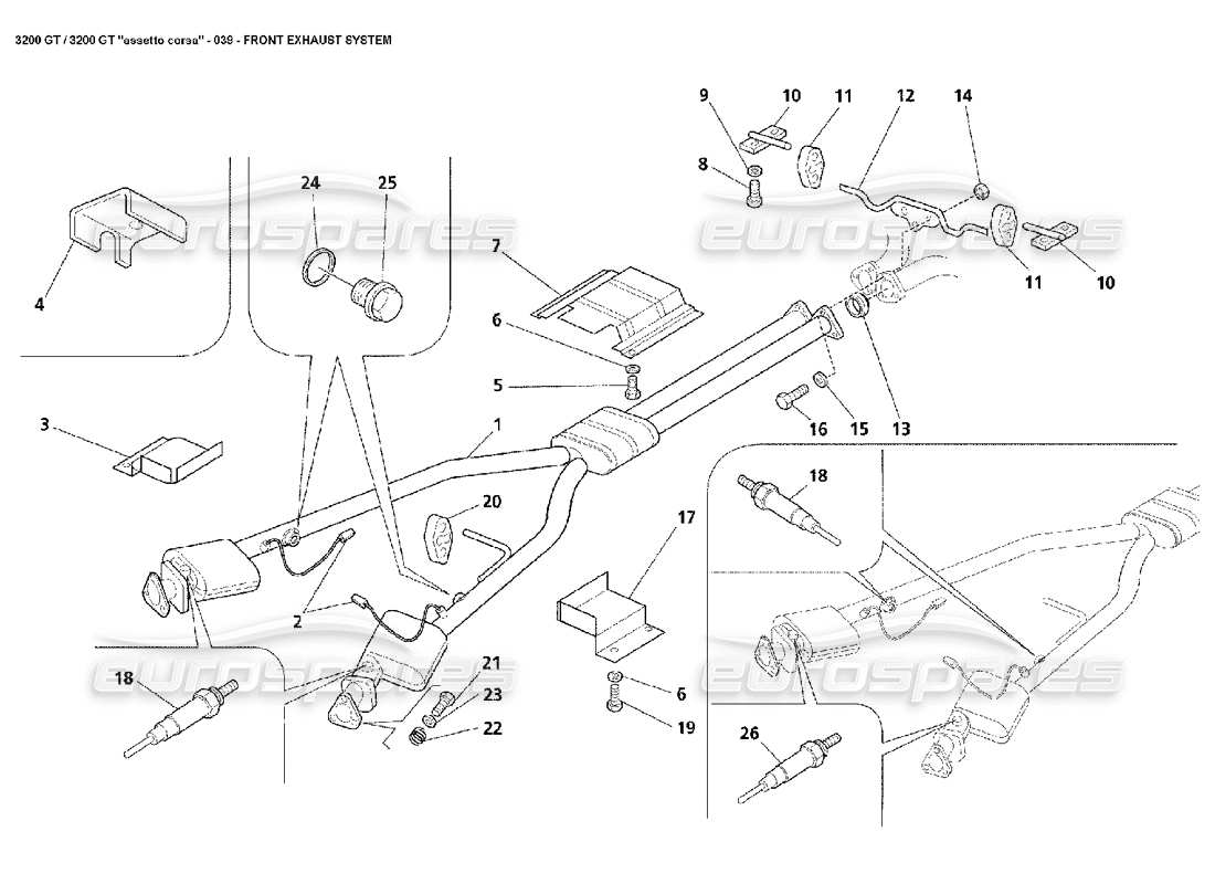 maserati 3200 gt/gta/assetto corsa vorderes auspuffsystem teilediagramm