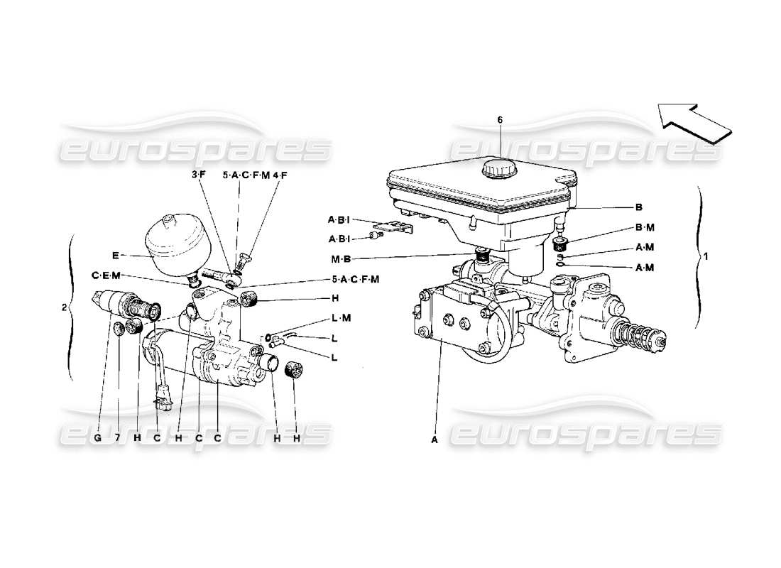 ferrari 348 (2.7 motronic) hydrauliksystem für antiblockiersystem - teilediagramm