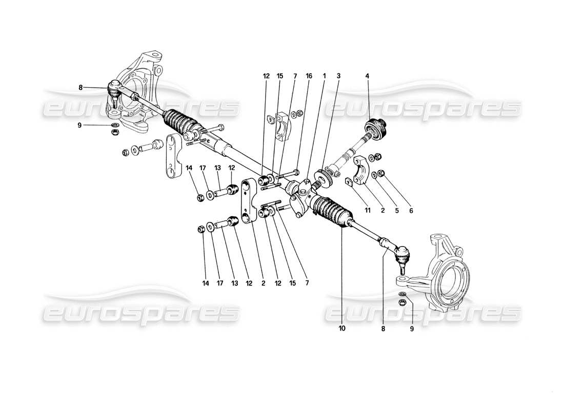 ferrari 328 (1985) teilediagramm für lenkgetriebe und gestänge