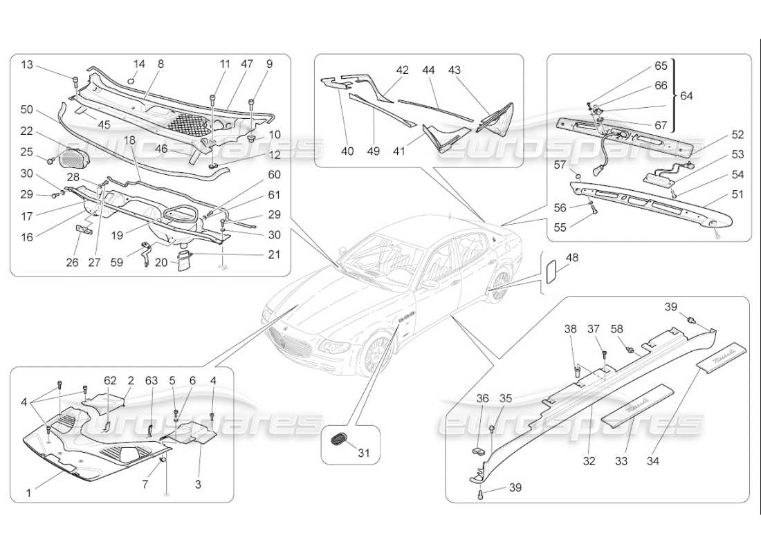 maserati qtp. (2009) 4.7 auto schilde, verkleidungen und abdeckplatten ersatzteildiagramm