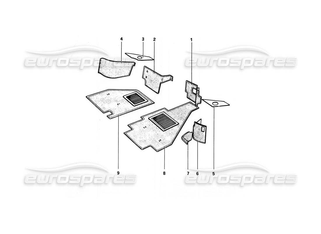 ferrari 308 gtb (1980) teppichboden (varianten für rhd - aus-versionen) ersatzteildiagramm